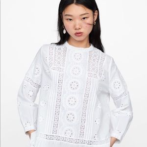 Zara White Lace Eyelet Blouse